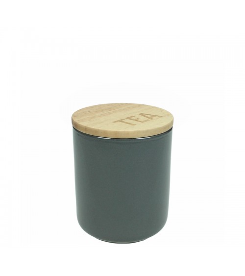 HOMEGURU-Κεραμικό δοχείο με ξύλινο καπάκι, γκρι χρ.,10x12cm