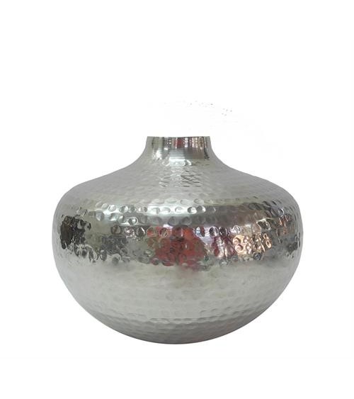 HOMEGURU-KS125 Σφυρήλατο βάζο αλουμινίου, γυαλιστερό ασημί 24x18cm