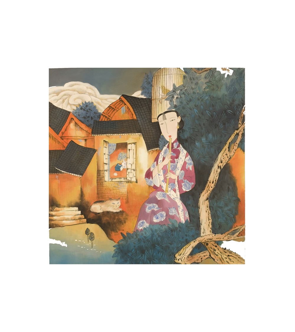 HOMEGURU-SD421 Πίνακας (ελαιογραφία) Γκέισα με φλάουτο, 80x80cm