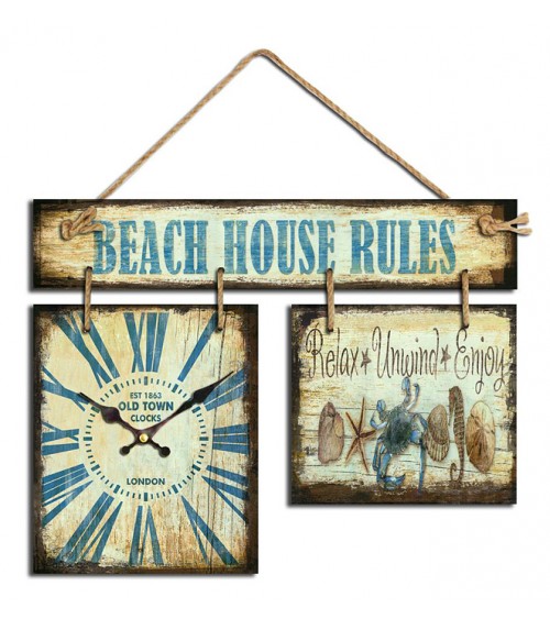HOMEGURU-CL193 Ρολόι Πινακίδα "Beach House Rules"