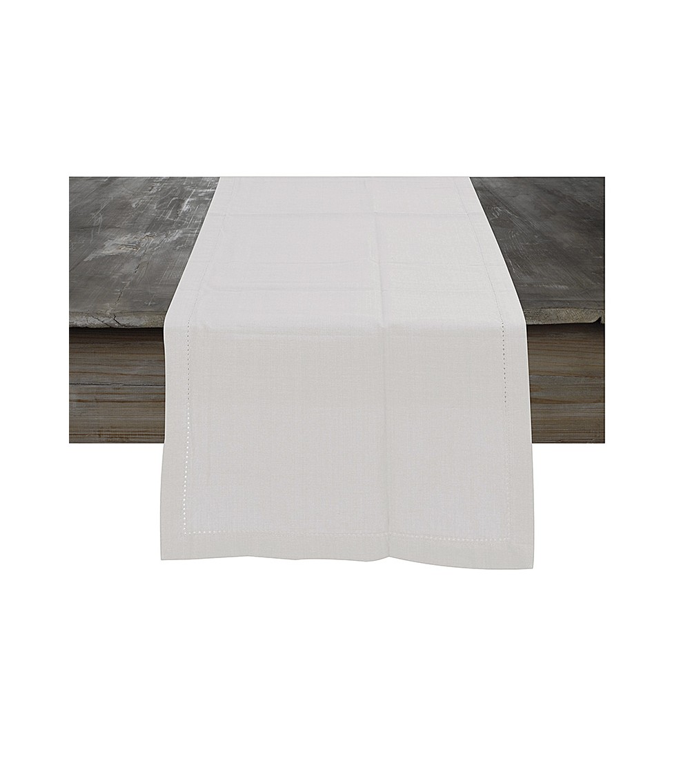 HOMEGURU-HM551 Τραβέρσα 100% cotton λευκή με μπορντουρα αζουρ, 150x40cm