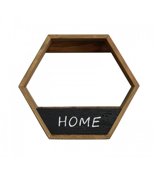HOMEGURU-HG145 Ράφι με ξύλινο εξάγωνο πλαίσιο & print "Home",51x45cm