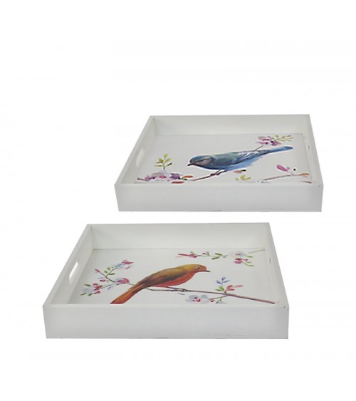 HOMEGURU-ID251 Ξύλινοι δίσκοι Σ/2, με ζωγραφιστά πουλάκια, 41/31cm