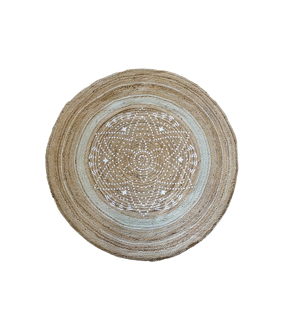 HOMEGURU-GK125 Στρογγυλό χαλί από γιούτα, με λευκό print, Δ.150cm