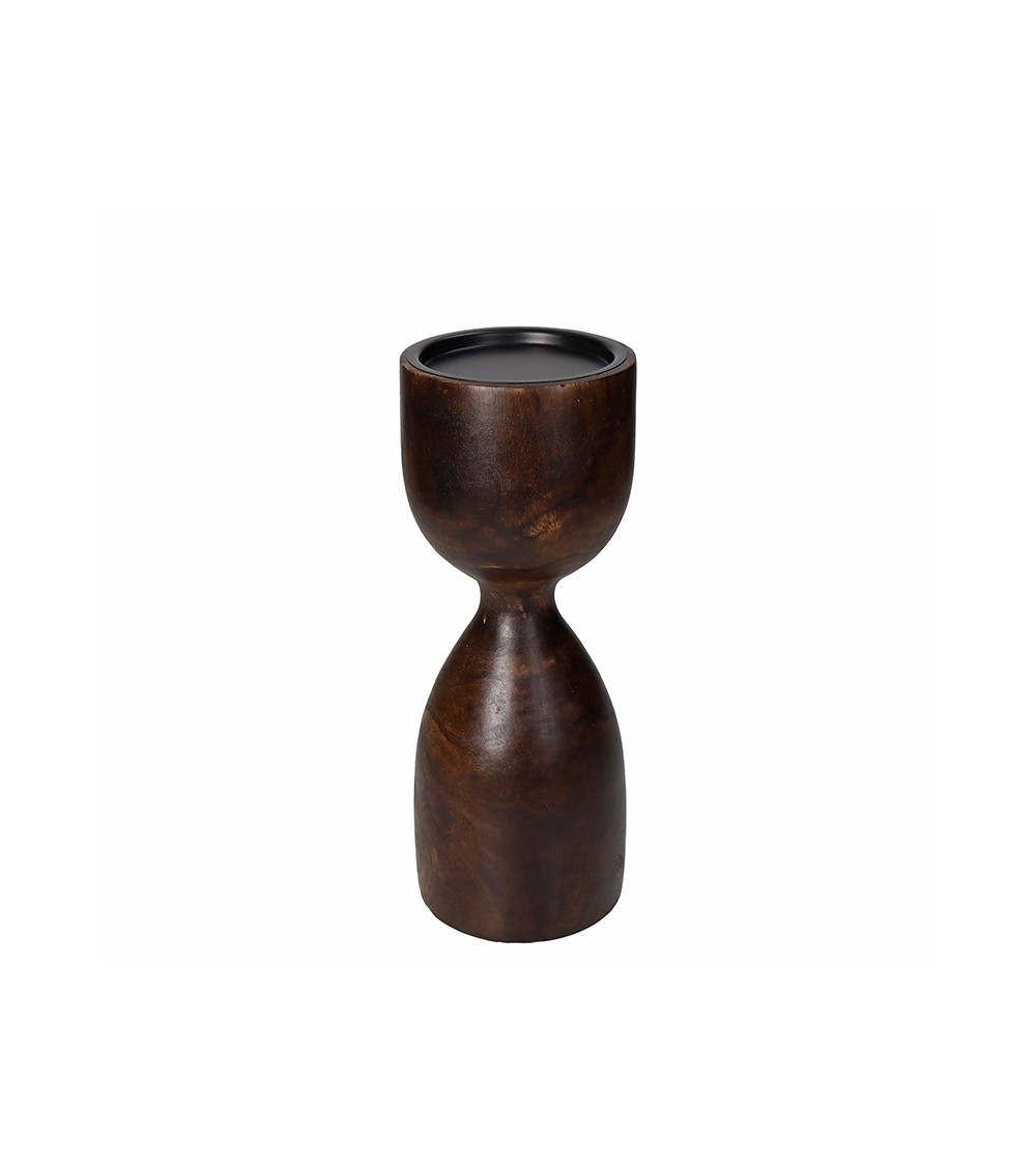 HOMEGURU-XET-9677 Φαρδύ ξύλινο κηροπήγιο καφέ,10x25cm
