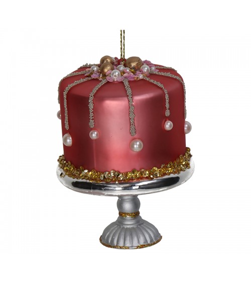 Γυάλινο στολίδι cake stand με τουρτα, 11.4cm
