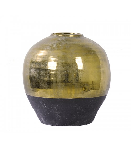 HOMEGURU-GA286 Στρογγυλό κεραμικό βάζο μαύρο & χρυσό, 37x38cm