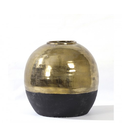HOMEGURU-GA287 Στρογγυλό κεραμικό βάζο μαύρο & χρυσό, 29.5x28cm