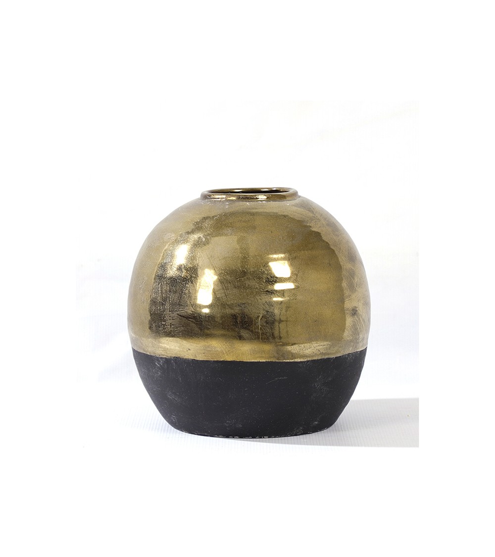 HOMEGURU-GA287 Στρογγυλό κεραμικό βάζο μαύρο & χρυσό, 29.5x28cm