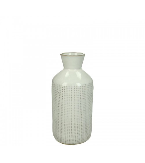 HOMEGURU-XET-4862 Βάζο stoneware λευκό, καρώ σχέδια, 8,5x18cm