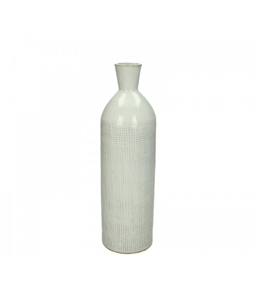 HOMEGURU-XET-4863 Βάζο stoneware λευκό, καρώ σχέδια, 9,3x32cm
