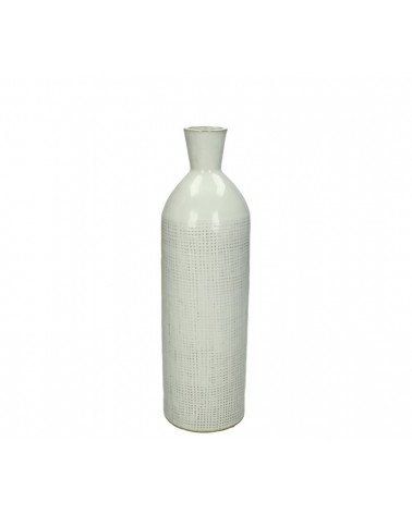 HOMEGURU-XET-4863 Βάζο stoneware λευκό, καρώ σχέδια, 9,3x32cm