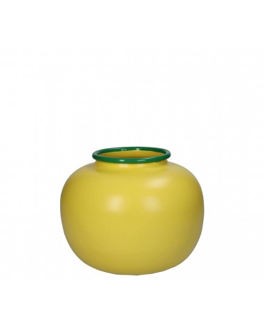HOMEGURU-KAL-2102 Στρογγυλό μεταλλικό βάζο κίτρινο με πρασινο χείλος, 20x15.6cm