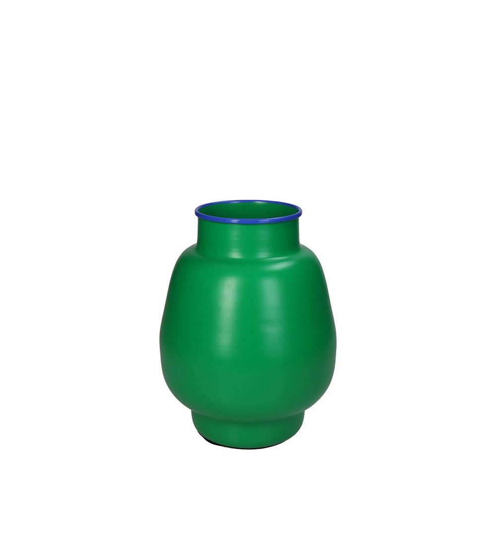 HOMEGURU-KAL-2103 Μεταλλικό βάζο πράσινο χρ.με μπλε χείλος 15x19.5cm