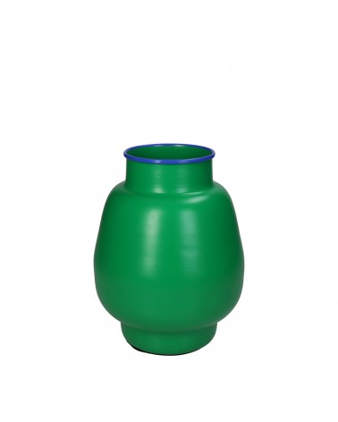 HOMEGURU-KAL-2103 Μεταλλικό βάζο πράσινο χρ.με μπλε χείλος 15x19.5cm