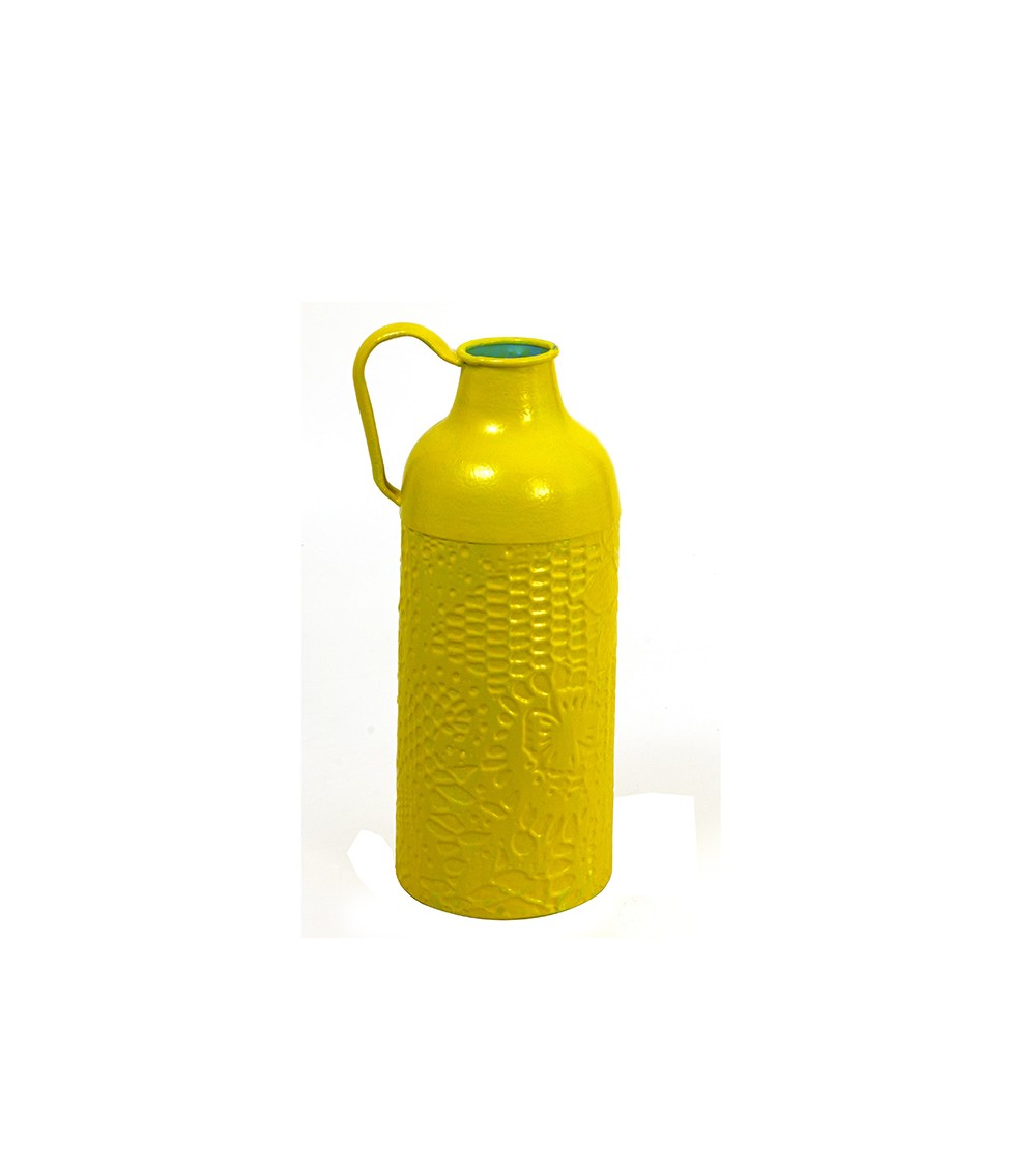 HOMEGURU-ID225-Y Vintage μεταλλικό βάζο με λαβή, κίτρινο 37.5cm