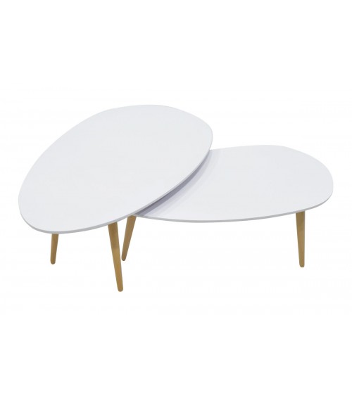 Τραπέζι σαλονιού HAMILTON pakoworld σετ 2τεμ χρώματος λευκό-φυσικό