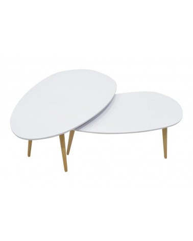 Τραπέζι σαλονιού HAMILTON pakoworld σετ 2τεμ χρώματος λευκό-φυσικό
