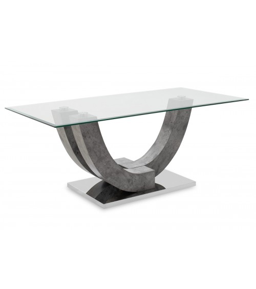 Τραπέζι σαλονιού Dunk pakoworld με γυαλί χρώμα ποδιών γκρι cement 120x60x48εκ