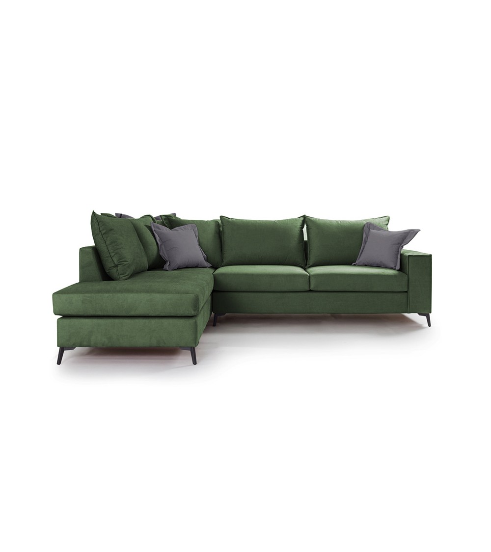Γωνιακός καναπές δεξιά γωνία Romantic pakoworld ύφασμα κυπαρισσί-ανθρακί 290x235x95εκ