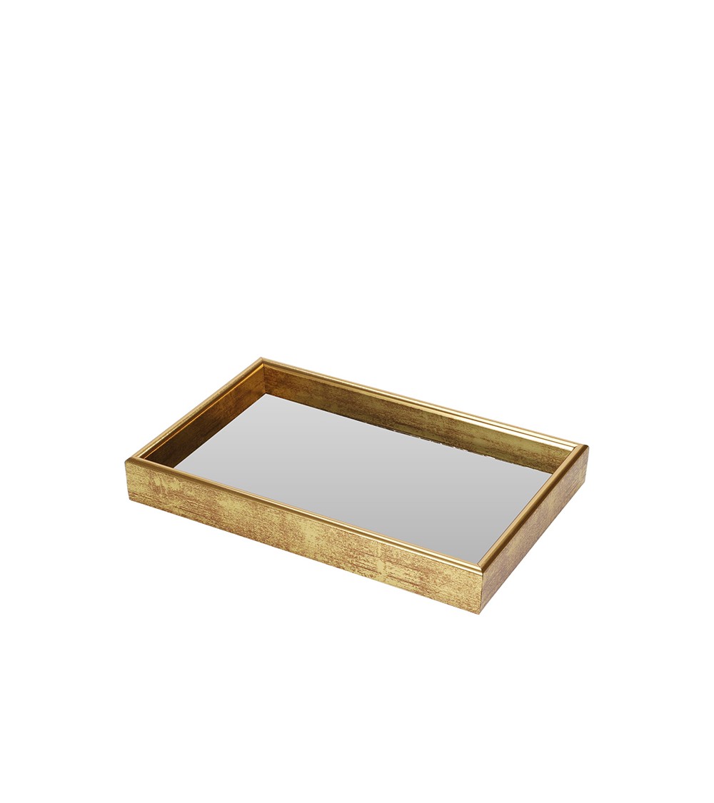 HOMEGURU-HE381 Πλαστικός δίσκος με καθρέπτη σε αντικέ χρυσό 22x14cm