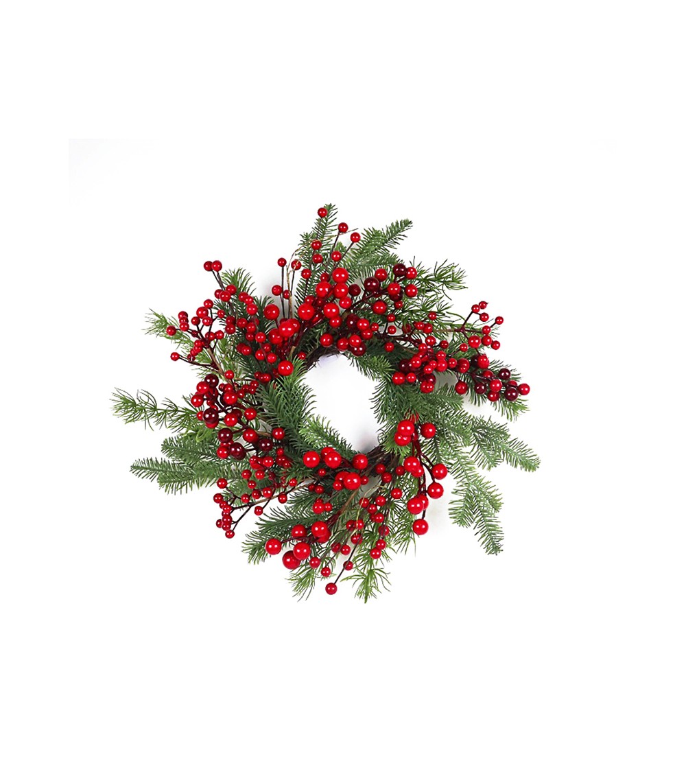 HOMEGURU-MS650 Στεφάνι κόκκινα berries & κλαδιά έλατου (P.E) Δ.46cm