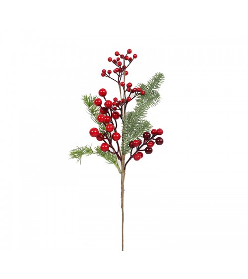 HOMEGURU-MS651 Κλαδί με κόκκινα berries & κλαδιά έλατου (P.E),46cm