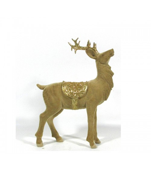 HOMEGURU-TM403 Standing Reindeer flocked w/gold saddle,25.5cm