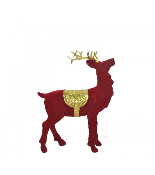 HOMEGURU-TM411 Standing Reindeer flocked w/gold saddle,25.5cm