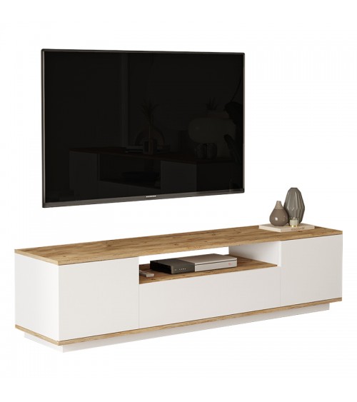 Έπιπλο τηλεόρασης Soren pakoworld sonoma-λευκό 180x.44.5x44.6εκ