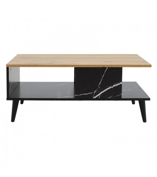Τραπέζι σαλονιού Moses pakoworld χρώμα sonoma-μαύρο μαρμάρου 90x54x37.5εκ