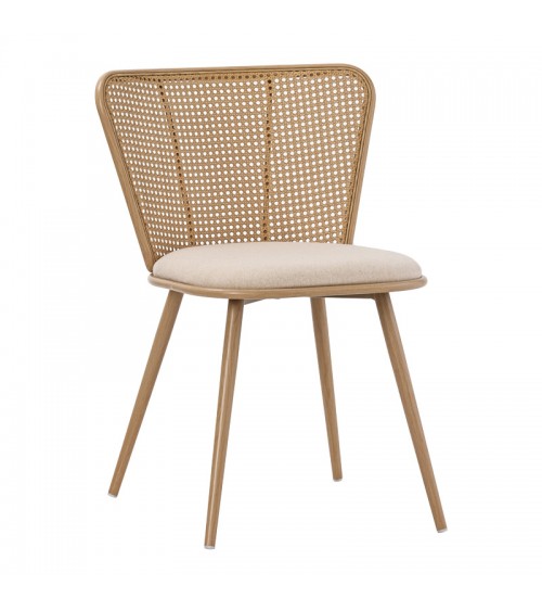 Καρέκλα Daniele pakoworld φυσικό pe rattan-μπεζ ύφασμα-φυσικό μέταλλο 46.5x57.5x77.5εκ