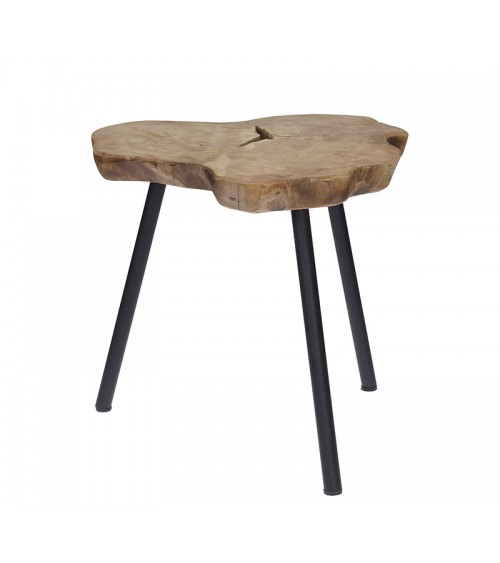 HOMEGURU-EP440 Side table από κορμό ΤΕΑΚ με μεταλλικά πόδια.55x55cm