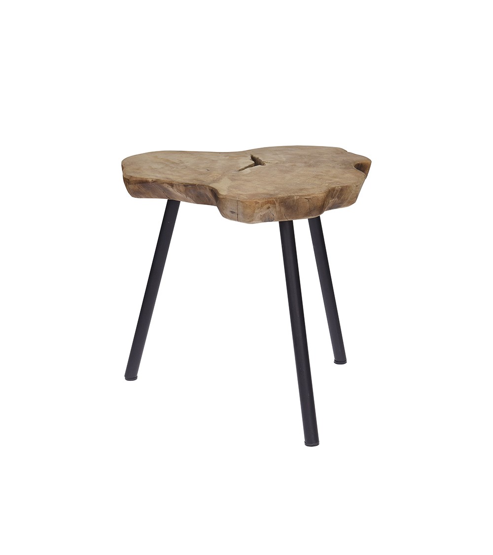HOMEGURU-EP440 Side table από κορμό ΤΕΑΚ με μεταλλικά πόδια.55x55cm