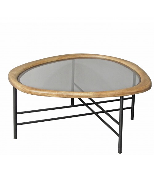 HOMEGURU-EP481 Coffe table"Βότσαλο" με γυάλινο καπάκι,81x38cm