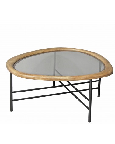 HOMEGURU-EP481 Coffe table"Βότσαλο" με γυάλινο καπάκι,81x38cm