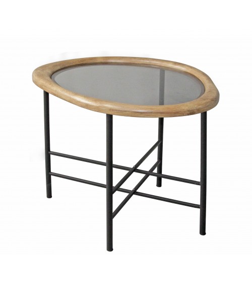 HOMEGURU-EP482 Coffe table"Βότσαλο" με γυάλινο καπάκι,61x53cm