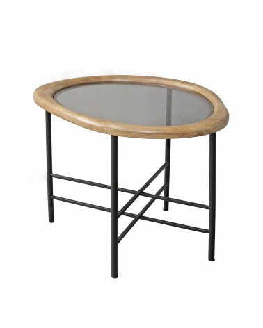 HOMEGURU-EP482 Coffe table"Βότσαλο" με γυάλινο καπάκι,61x53cm