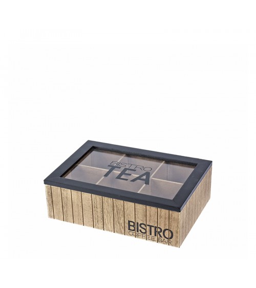 HOMEGURU-KZ290 Teabox 6 θέσεων,γυαλινο καπάκι με print  "Bistro"  24cm