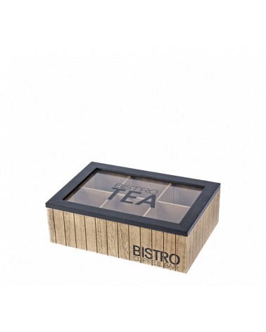 HOMEGURU-KZ290 Teabox 6 θέσεων,γυαλινο καπάκι με print  "Bistro"  24cm