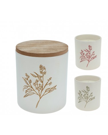 HOMEGURU-CA415 Κερί σε κεραμικό floral βάζο & ξύλινο καπάκι,3 αρώματα,10cm