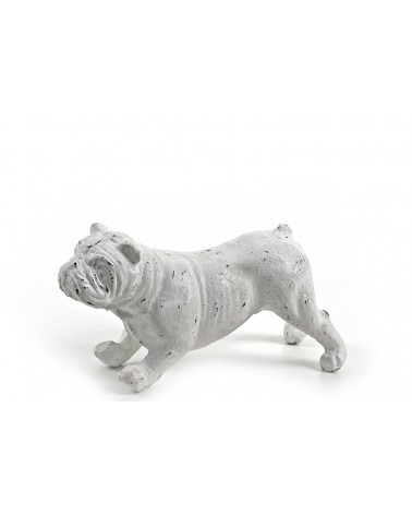 HOMEGURU-ID105 Διακοσμητικός σκύλος μπουλντόγκ από μαντέμι, Λευκό χρ., 17,5cm